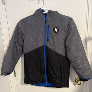 Boys 14/16 Hurley Blue and Gray Hooded Winter Jacket